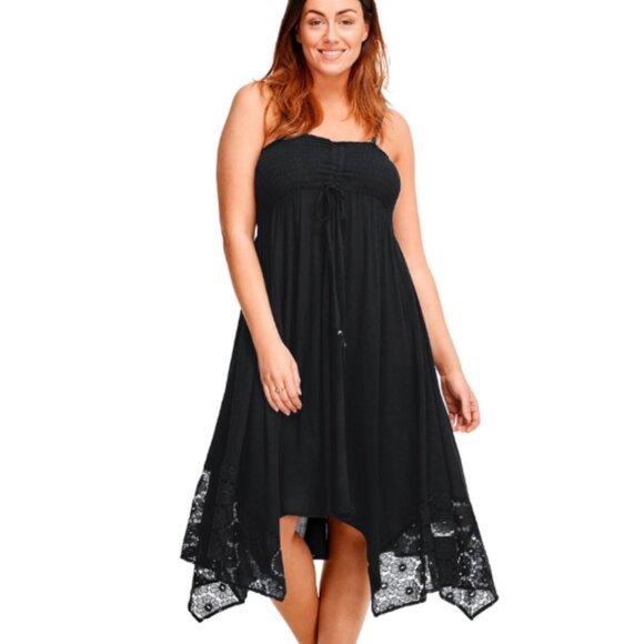 ellos Women's Plus Size Handkerchief Hem Dress 1X 22/24 Black Tank Smocked - Picture 1 of 11
